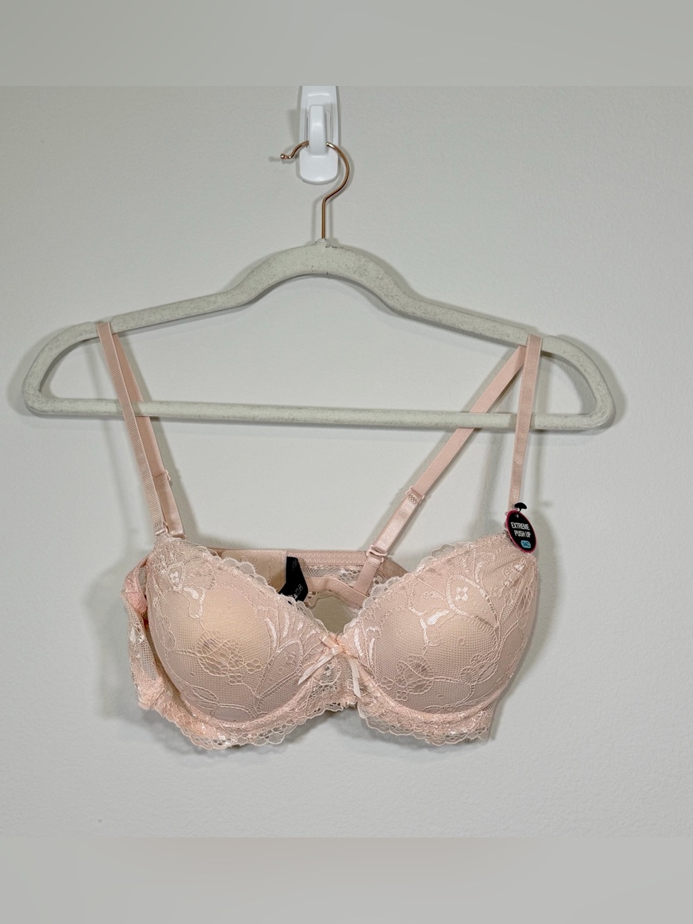 NWT Rene Rofe Bra Lingerie Blush Pink Lace Underwire Extreme Push Up Women 34C